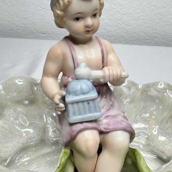 Lefton Girl on Water Lilly Vintage Hand Painted Japan Lustreware - Picture 7 of 8